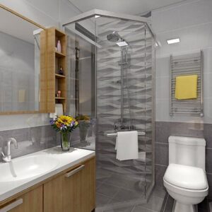 Bathroom with gray tile