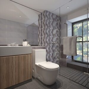 Banheiro com azulejo cinza